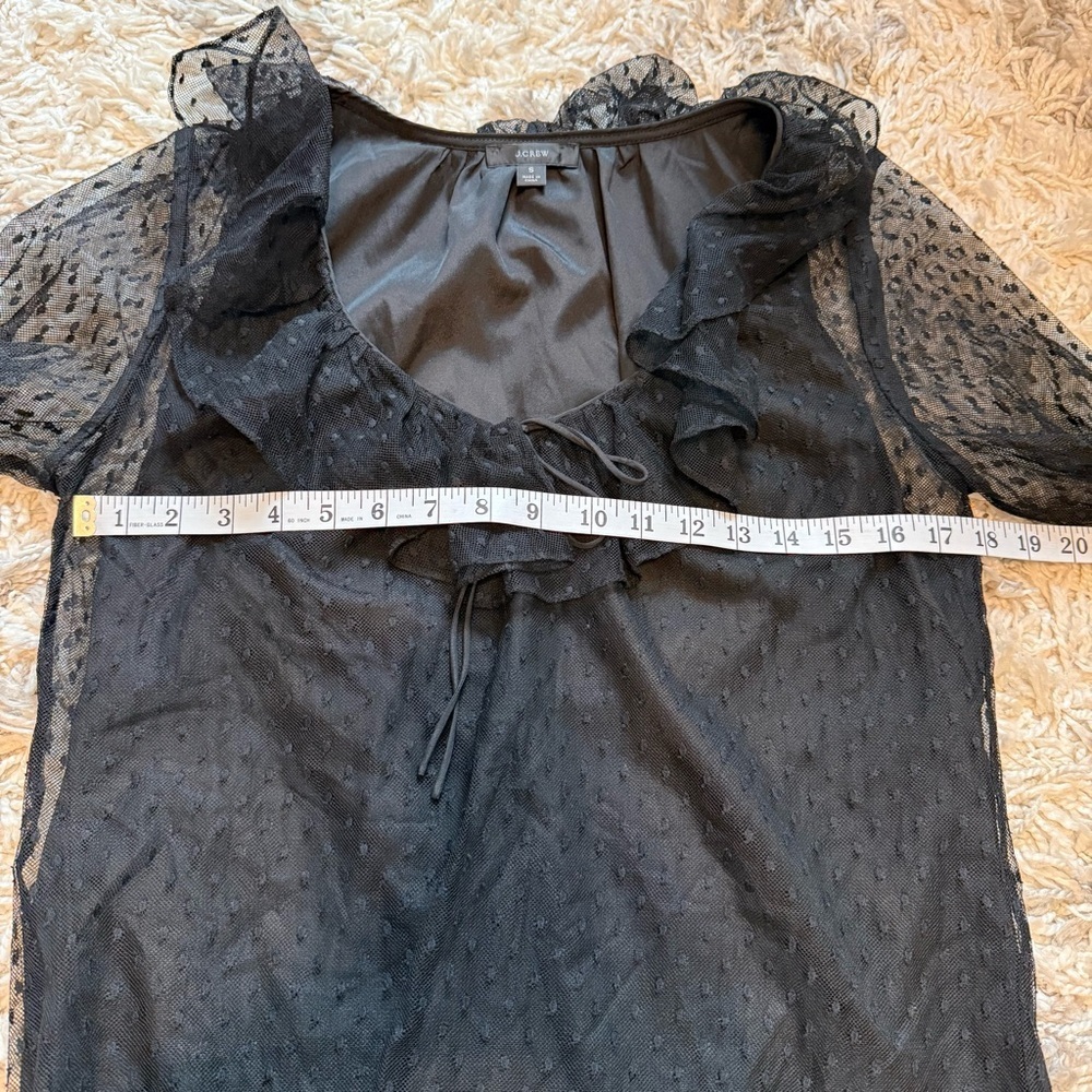J.Crew | Ruffleneck Sheer Top in Clip Dot balloon sleeves vneck Size small - Picture 9 of 10